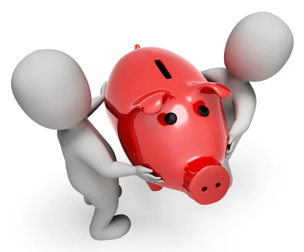 Geld besparen betekent Piggy Bank en financiert 3D-Rendering — Stockfoto