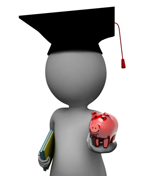 Oktatás megtakarítás mutatja, malacka Bank és gazdag 3d visszaadás — Stock Fotó