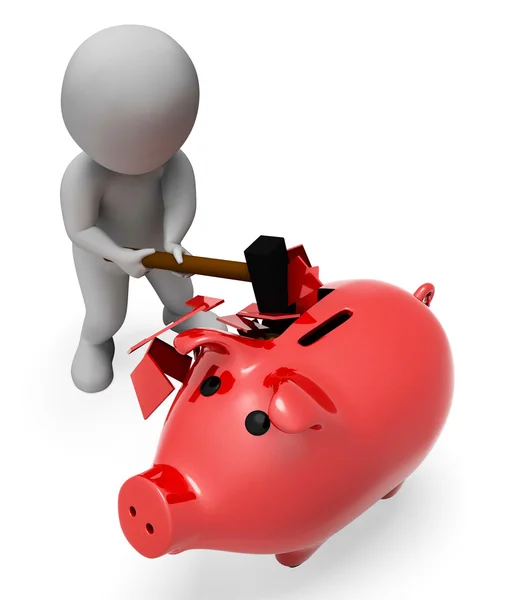Besparingen spaarpot geeft aan uitgaven Word en bancaire 3D-Renderi — Stockfoto