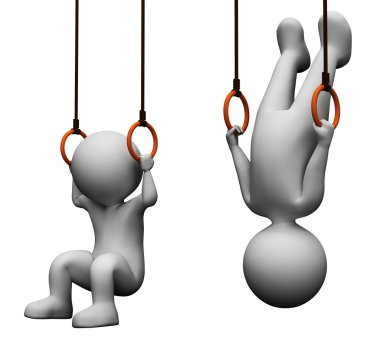 Egzersiz karakterlerinden gösterir fiziksel aktivite ve ekipman 3d Ren