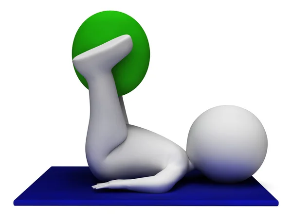 Piłka ćwiczenia reprezentuje Get Fit i wykonywane renderowania 3d — Zdjęcie stockowe