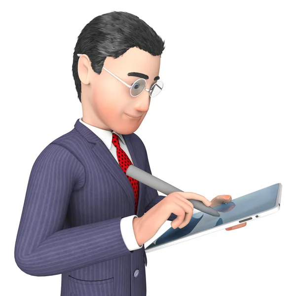 Businessman Character Represents Progress Report And Analysis 3d — Stock Photo, Image