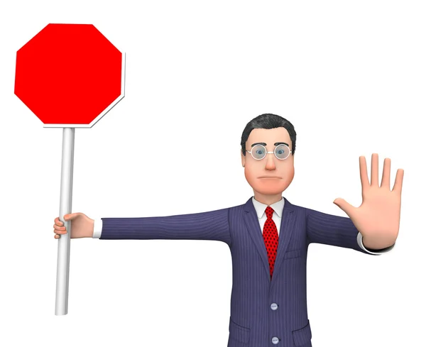 Stop Sign Shows Business Person And Commercial 3d Rendering — Stock Photo, Image