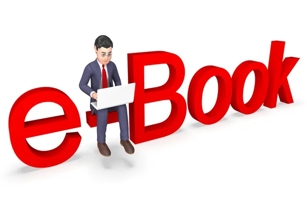 Personagem de Ebook significa livros não-ficção e aprender 3d renderização — Fotografia de Stock