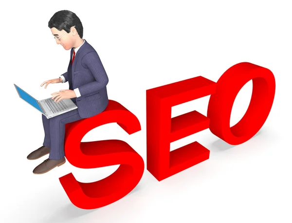 Personaje Seo significa persona de negocios y renderizado 3d ejecutivo — Foto de Stock