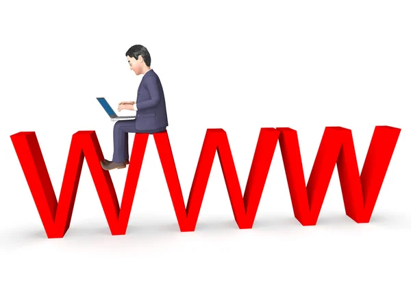 Www karakter toont World Wide Web en Business 3d Rendering — Stockfoto