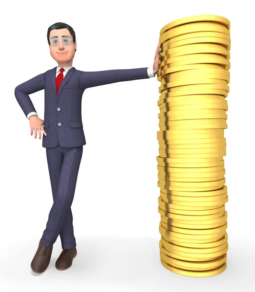 Money Character Means Business Person and Wealthy 3d Rendering — стоковое фото