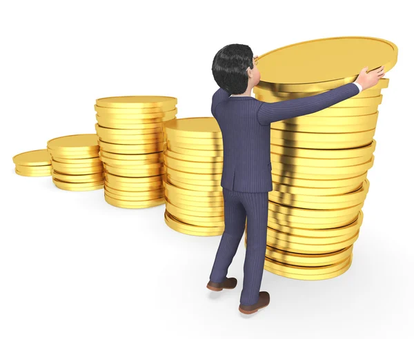 Mynt sparande innebär verksamhet Person och investeringar 3d-Rendering — Stockfoto