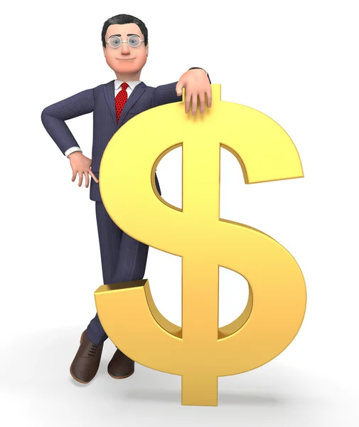 Характер денежного знака указывает на бизнес-человека и банк 3d рендеринга — стоковое фото