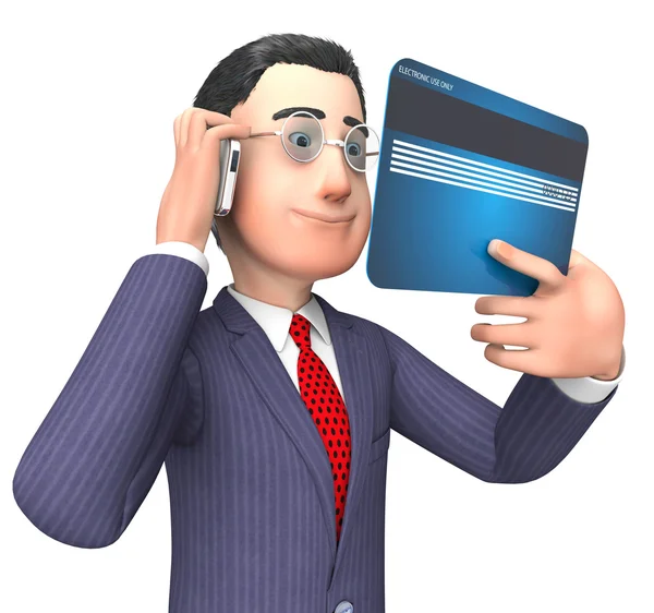 Kredi kartı temsil iş kişi ve 3d render satın — Stok fotoğraf