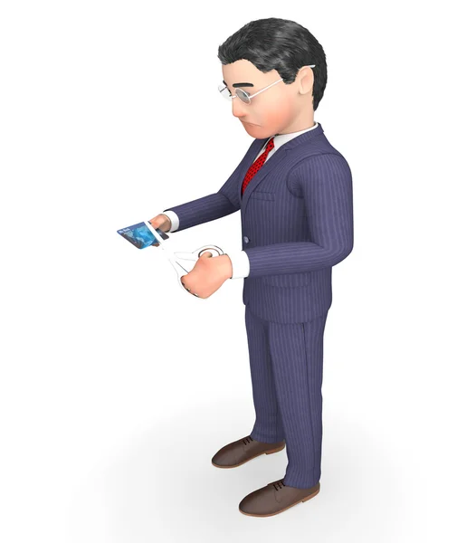 Tarjeta de crédito indica tijeras de empresario y venta al por menor 3d renderizado —  Fotos de Stock
