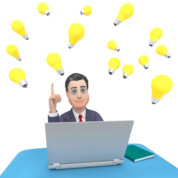 Персонаж ноутбука показывает World Wide Web And Businessman 3d Renderi — стоковое фото