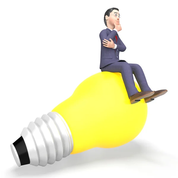 Pensando imprenditore rappresenta lampadina e personaggio 3d Rend — Foto Stock