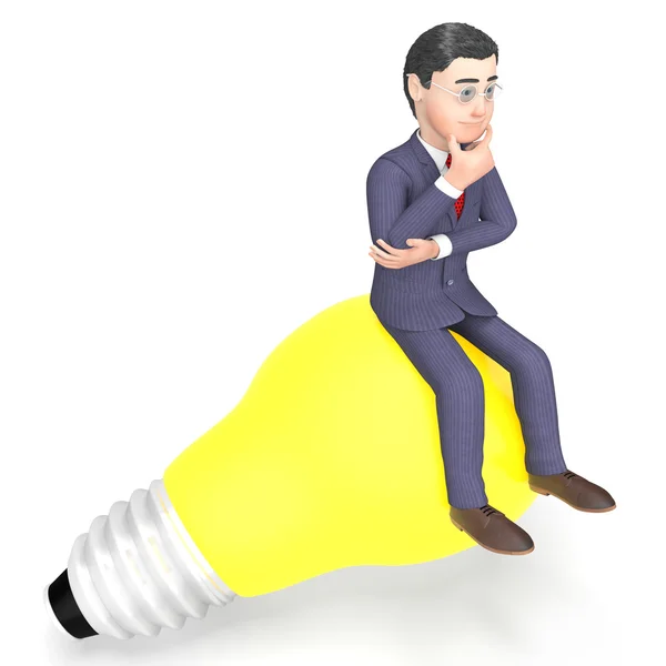 Lightbulb Thinking Indicates Power Source and Character 3d Rende — стоковое фото