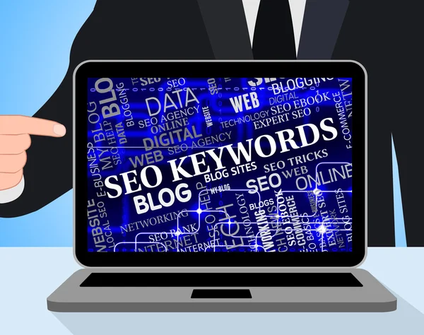 Seo keywords zeigt Suchmaschinen und Computing — Stockfoto