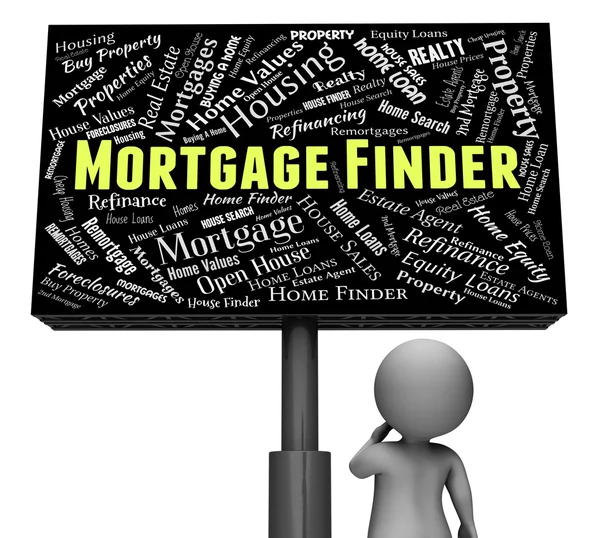 Mortgage Finder représente la recherche et l'emprunt de rendu 3d — Photo