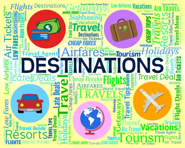 Destinations Word représente le lieu de voyage et le pays — Photo