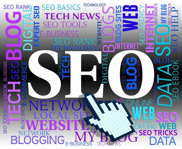 Seo Word muestra motores de búsqueda y red — Foto de Stock