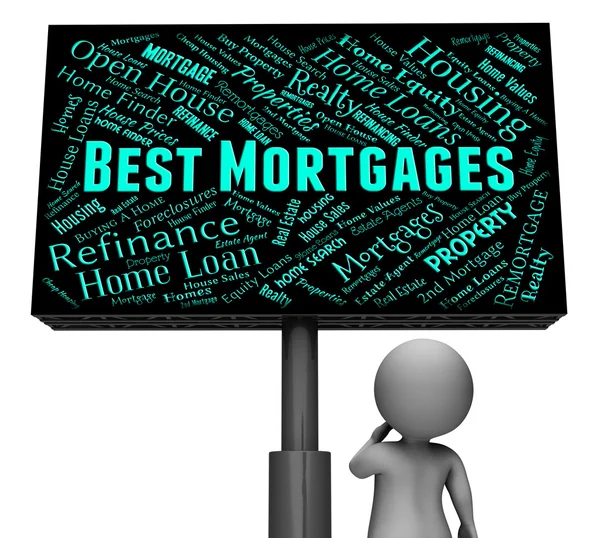 Las mejores hipotecas significa bienes raíces y tablero 3d renderizado — Foto de Stock