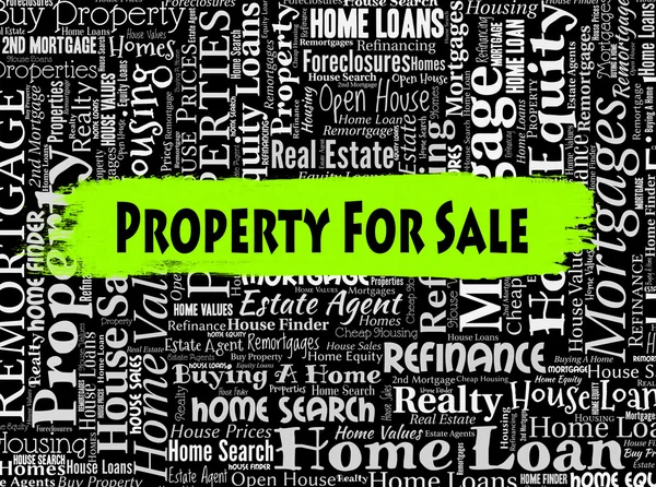 Property For Sale Indicates On Market And Display — Stock Photo, Image