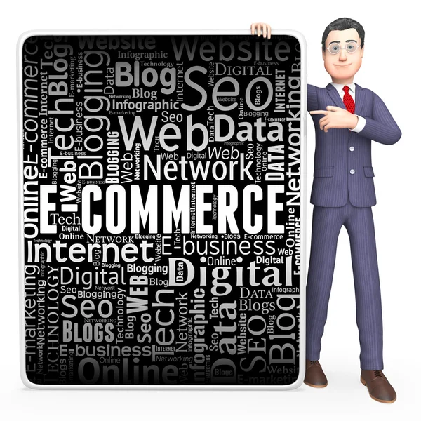 E-handel Sign repræsenterer Online Business og Biz 3d Rendering - Stock-foto