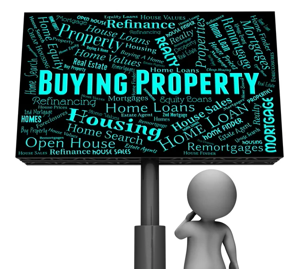 Acheter une propriété représente l'immobilier et l'appartement 3d Rendu — Photo
