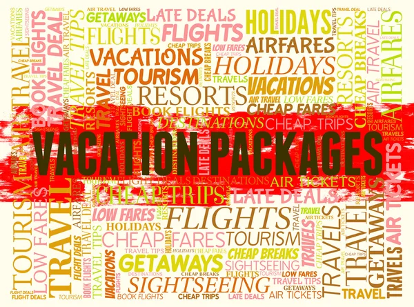 Paquetes de vacaciones significa Tour Operador y arreglado — Foto de Stock