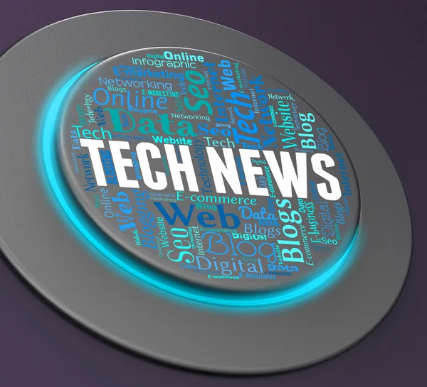 Tech News Represents Push Button And Digital 3d Rendering — Stock Photo, Image