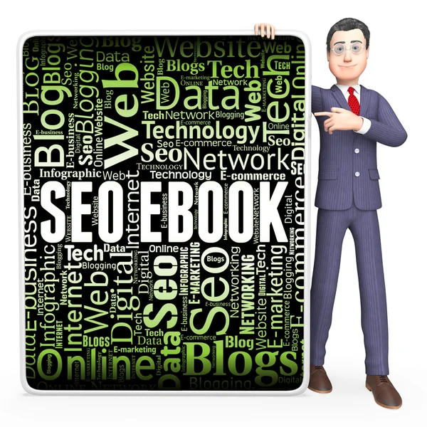 SEO Ebook arama motorları gösterir ve kitaplar 3d render — Stok fotoğraf