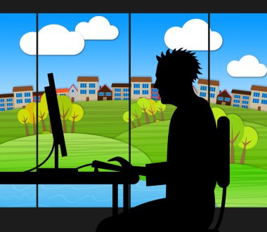 Yeşil bilgisayar ve Metropolitan şehir Office gösterir