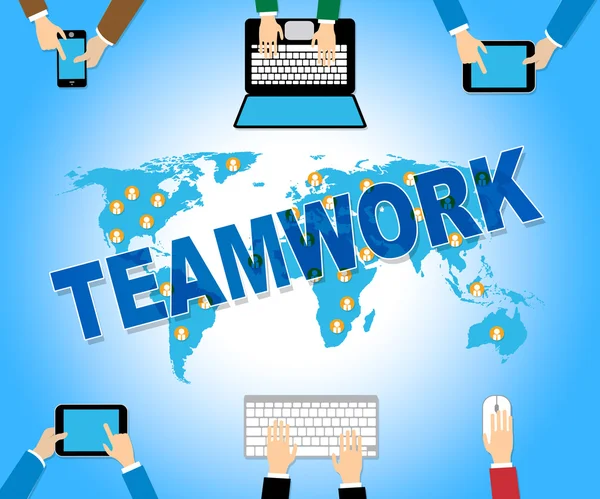 Business Teamwork Shows Web Site And Combined — Stock Photo, Image