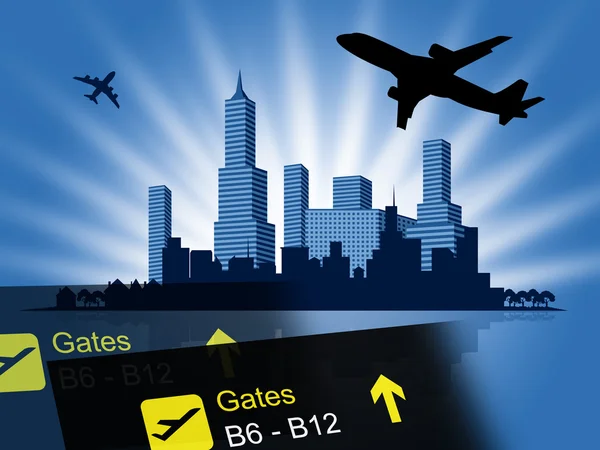 City Flight Shows Travel Departures And Metropolitan — Stock Photo, Image