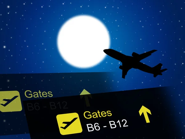 夜間飛行を示し、グローバル国際航空 — ストック写真