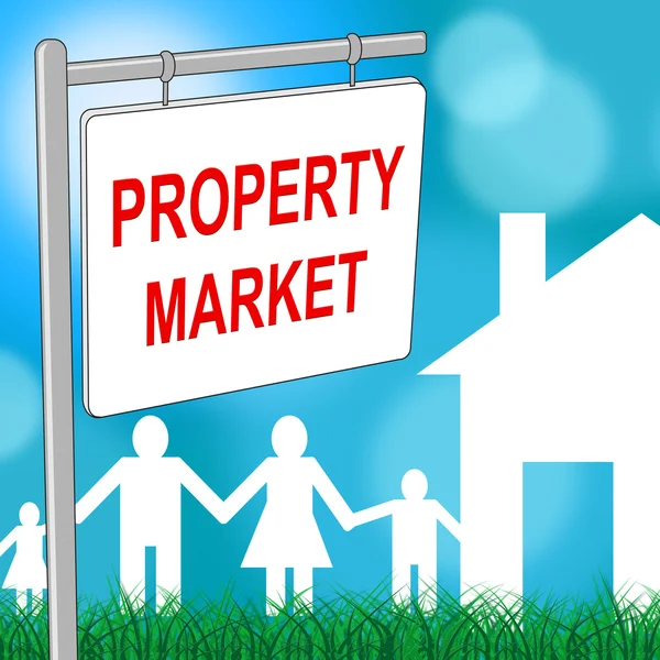 Знак рынка недвижимости указывает на продажу и квартиру — стоковое фото