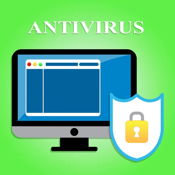 Computador antivírus significa software malicioso e computadores — Fotografia de Stock