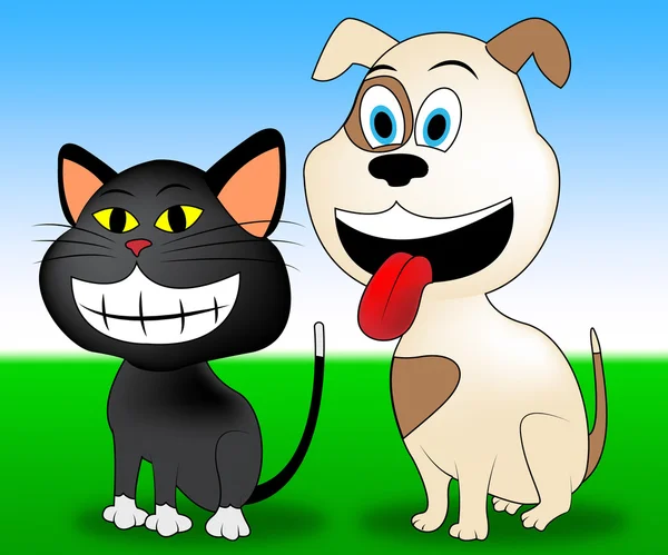 Lykkelige kjæledyr tyder på husdyr og katt – stockfoto