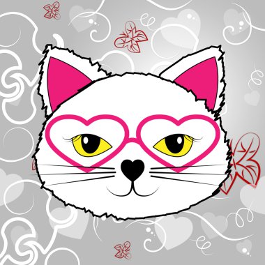 Soyut kedi yavru kedi ve gri arka plan gösterir