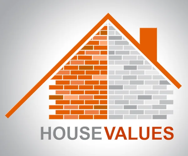 Dom wartości oznacza aktualną cenę oraz budynku — Zdjęcie stockowe