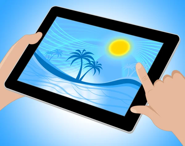 Palm Tree geeft tropische klimaat en de kustlijn Tablet — Stockfoto