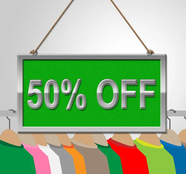 Vijftig procent korting toont halve prijs en reclame — Stockfoto