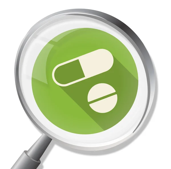 Pills Magnifier Indicates Healthcare Pharmacy And Antibiotic — Stock Photo, Image