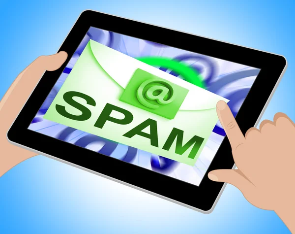 Spam envelop toont veiligheid ongewenste Mail Inbox Tablet — Stockfoto