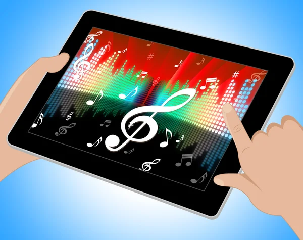 Note Equalizzatore Rappresenta Sound Track e Tablet Astratto — Foto Stock