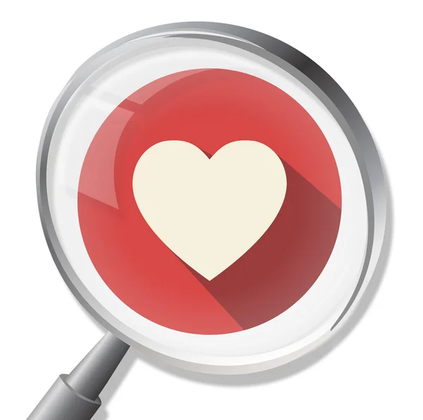 Καρδιά Μεγεθυντικός φακός δείχνει στην αγάπη και την υγειονομική περίθαλψη — Φωτογραφία Αρχείου