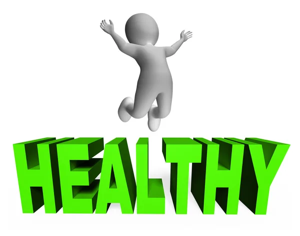 Healthy Character Indicates Wellness Jumps And 3d Rendering — Stock Photo, Image