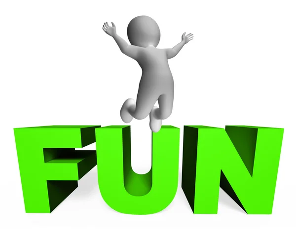 Fun Character Indicates Joy Jump And Enjoy 3d Rendering — Stock Photo, Image