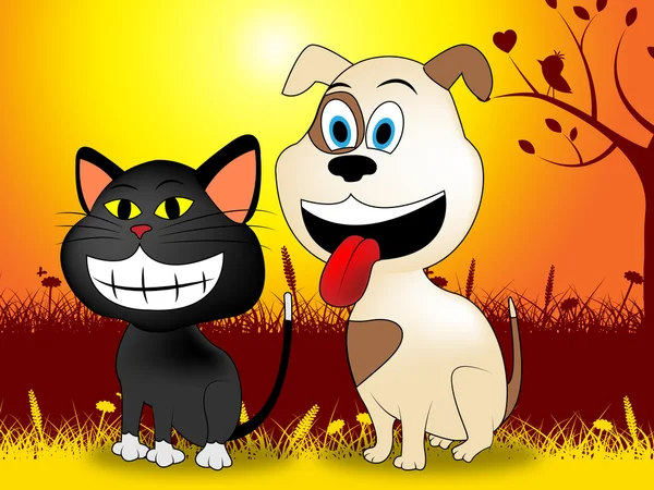 Köpek kedi temsil ile köpekler pitoresk ve evde beslenen hayvan — Stok fotoğraf