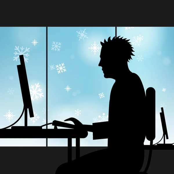 Υπολογιστή άνθρωπος δείχνει νιφάδες χιονιού και ενηλίκων — Φωτογραφία Αρχείου