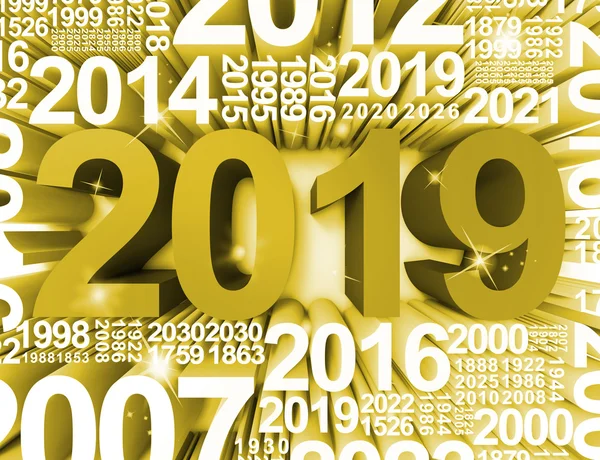 Twenty Nineteen Represents Happy New Year And Annual 3d Renderin — Stock Photo, Image