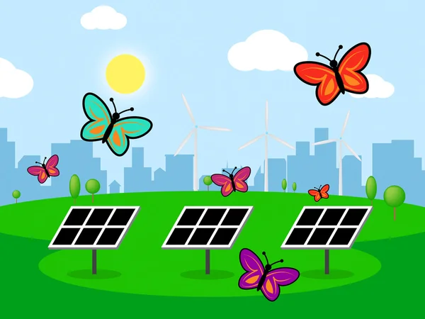Energía eólica solar representa la fuente de energía y la electricidad — Foto de Stock